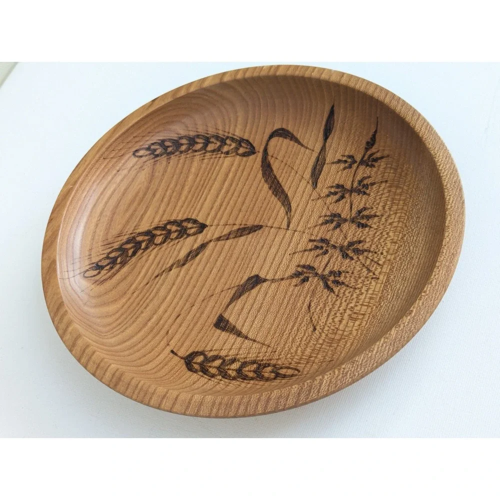 Vtg West Germany Bread Plate Wood Burned Wheat Design Wall Hanging 9